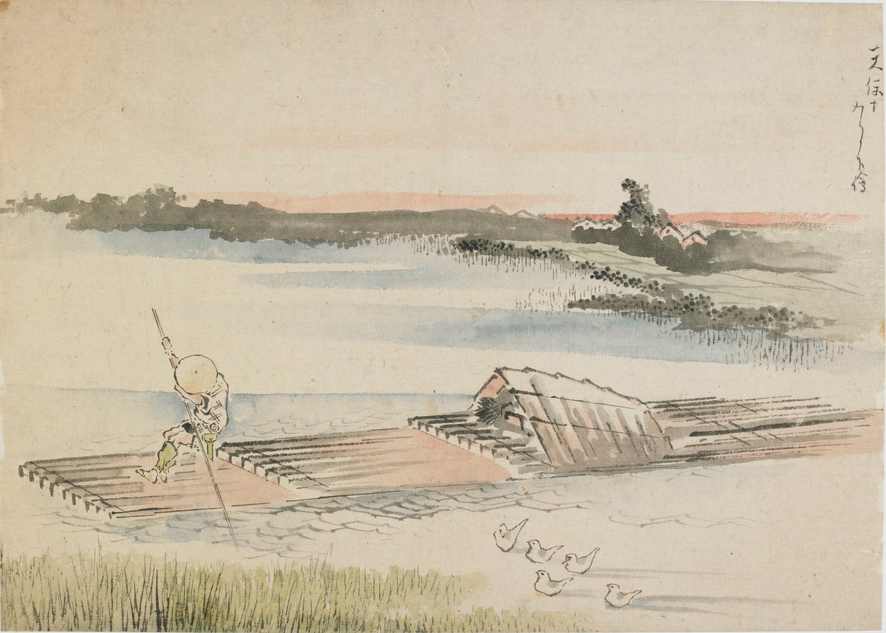 Táj: csónakos tutajánál, 18. század vége – 19. század eleje. alkotó: Katsushika Hokusai