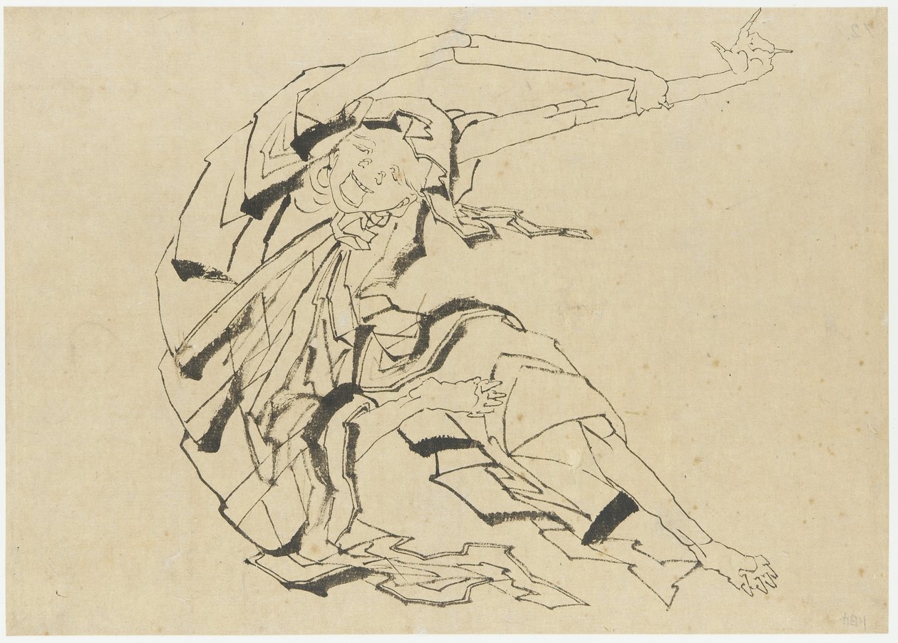Hosszú karú férfi nyújtózkodik, Edo-kor (tinta papíron) alkotó: Katsushika Hokusai