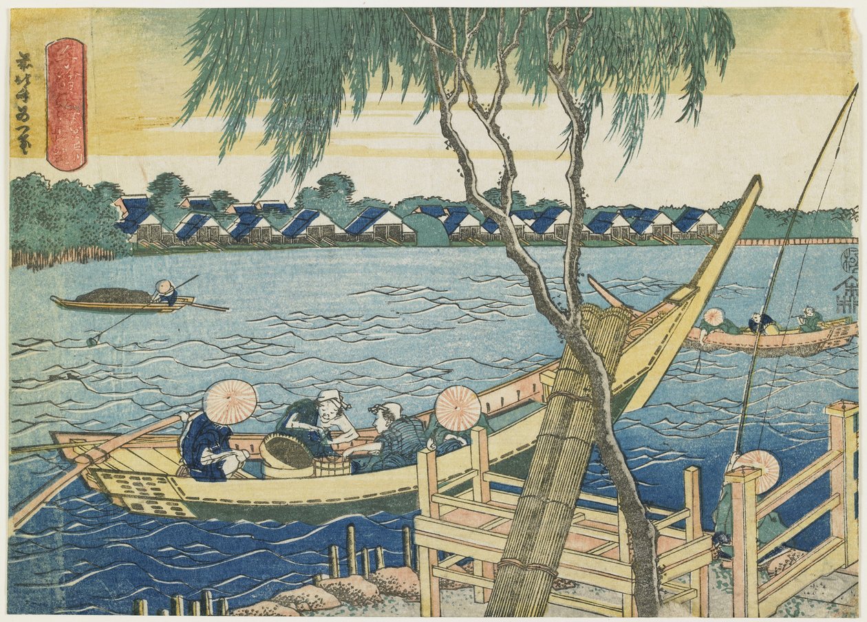 Horgászat a Miyato folyón, 1832-1834 alkotó: Katsushika Hokusai