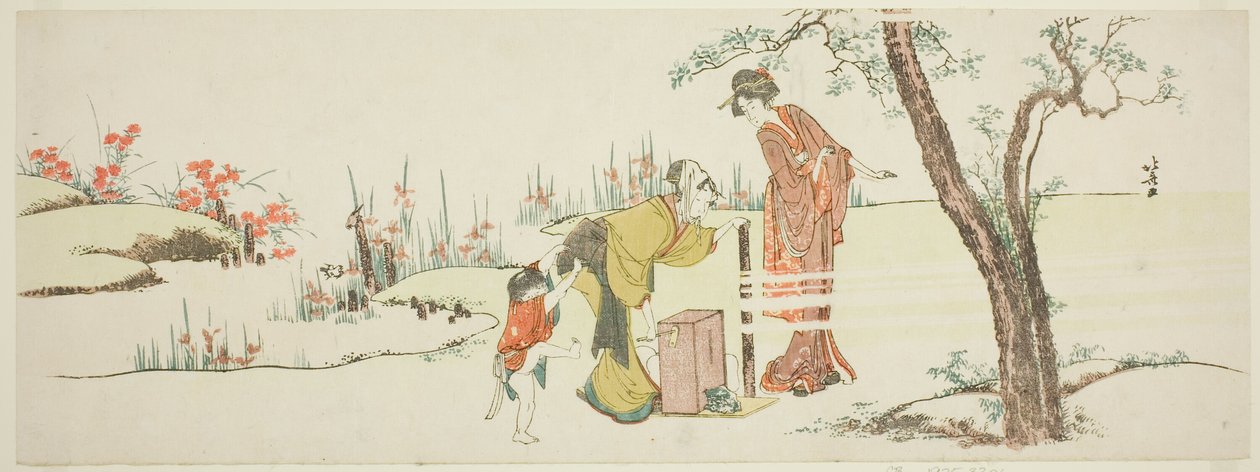 Papírzsinórok készítése hajkötéshez alkotó: Katsushika Hokusai