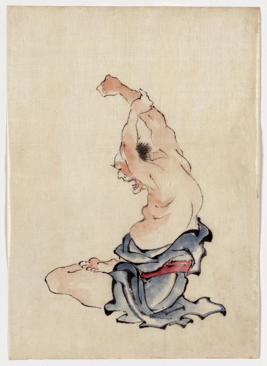 Man Stretching, megjelent 1830-50 (színes tintamosás) alkotó: Katsushika Hokusai