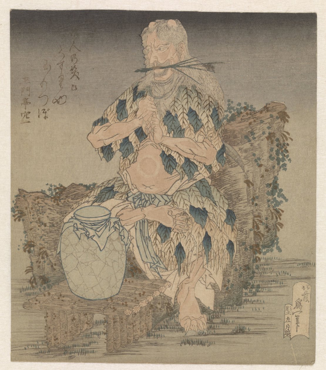 Férfi egy köntösben a levelek alkotó: Katsushika Hokusai