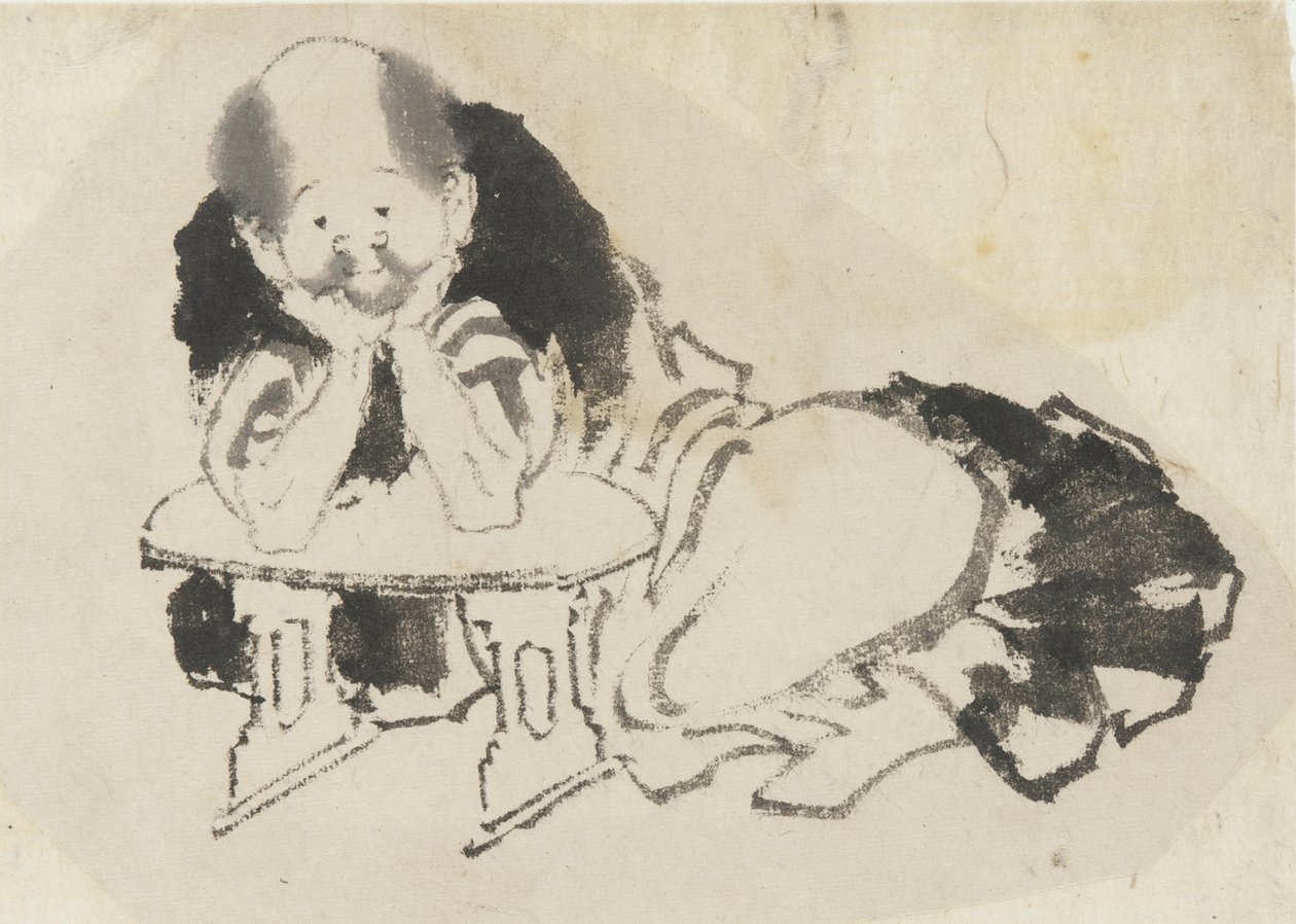 Ülő férfi karfával, Edo-korszak (tinta, papír) alkotó: Katsushika Hokusai