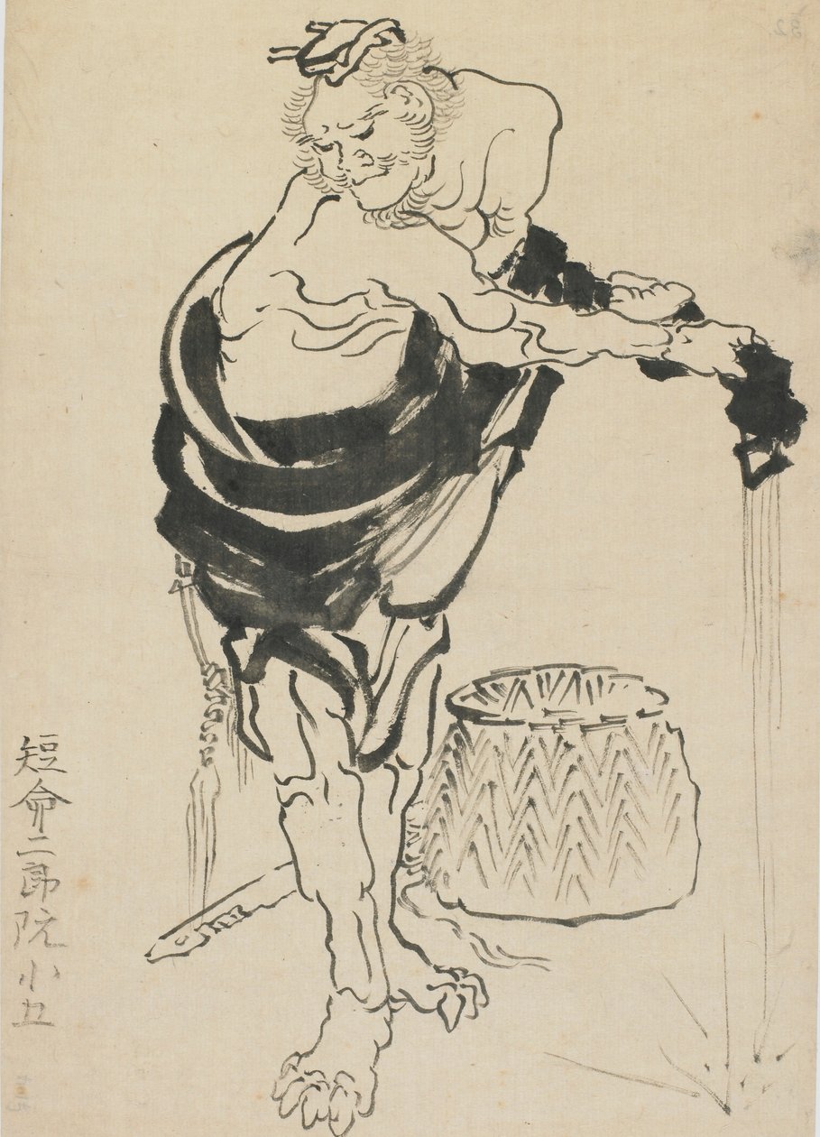 Köntösét kicsavaró férfi, 18. század vége-19. század eleje. alkotó: Katsushika Hokusai