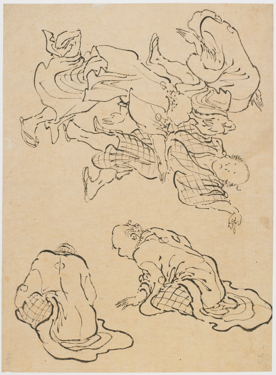 Táncoló férfiak és különféle figurák, 18. század vége – 19. század eleje. alkotó: Katsushika Hokusai