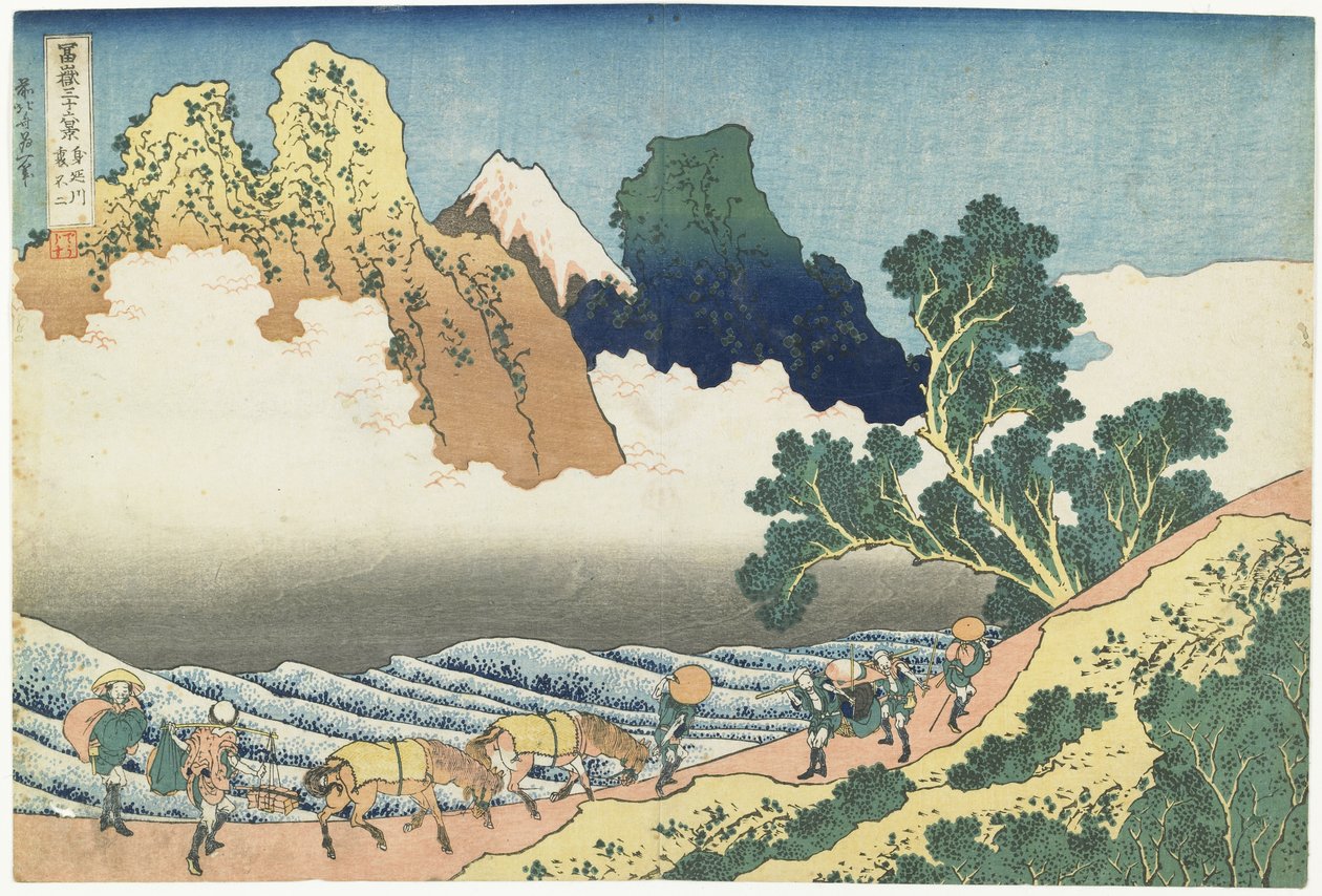 A Minobu-folyó és a Fudzsi-hegy hátulról nézve, 1831-1834 alkotó: Katsushika Hokusai