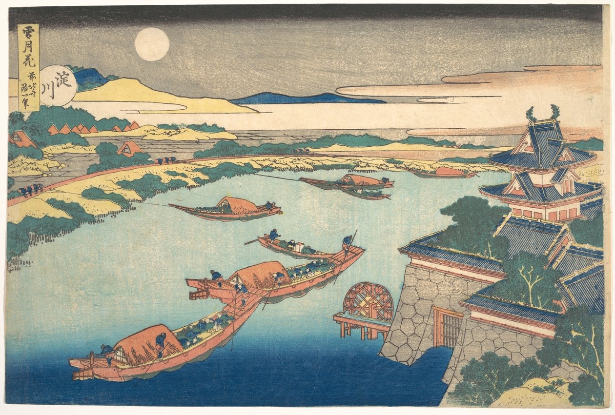 Holdfény a Yodo-folyón (Yodogawa), a „Hó, hold és virágok” (Setsugekka) című sorozatból alkotó: Katsushika Hokusai