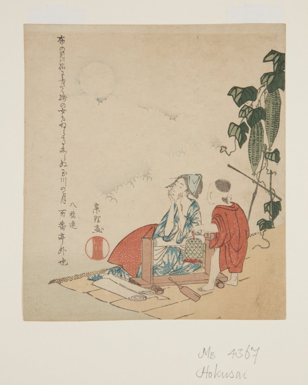 Anya és gyermeke – Gourd Trellis in Moonlight (színes fatömbnyomat) alkotó: Katsushika Hokusai