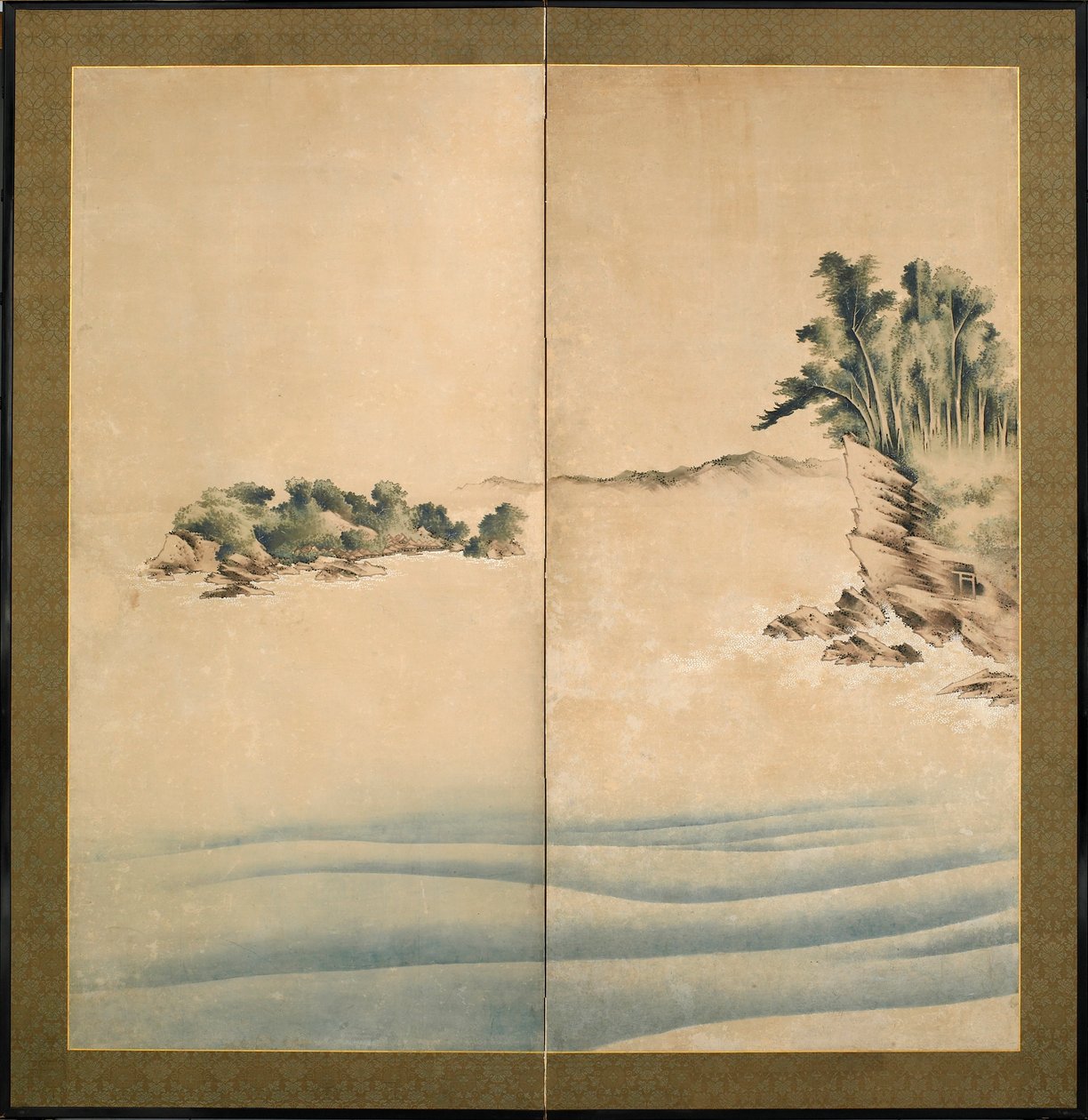 Fuji-hegy és Enosima, Edo-korszak, 1825 körül (tinta és szín a papíron) alkotó: Katsushika Hokusai