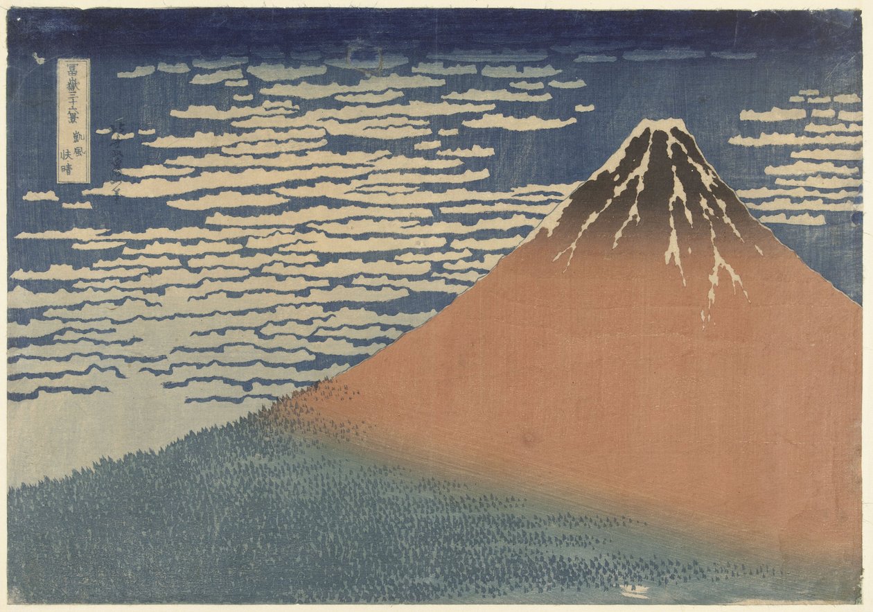 Fuji hegy tiszta időben (Vörös Fuji néven is ismert), 1830 körül (fatömbnyomat) alkotó: Katsushika Hokusai