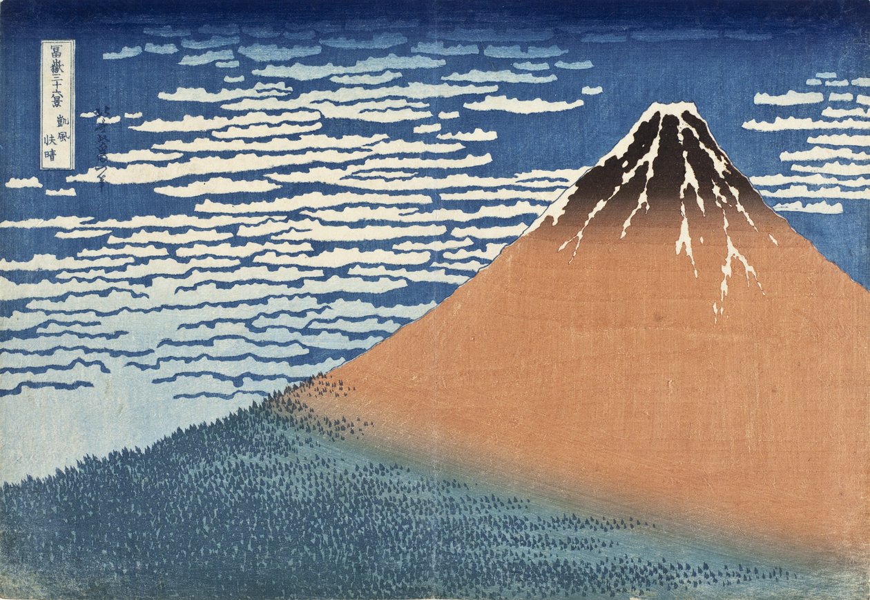 Fuji hegy tiszta időben (Vörös Fuji néven is ismert), 1830 körül (fatömbnyomat) alkotó: Katsushika Hokusai