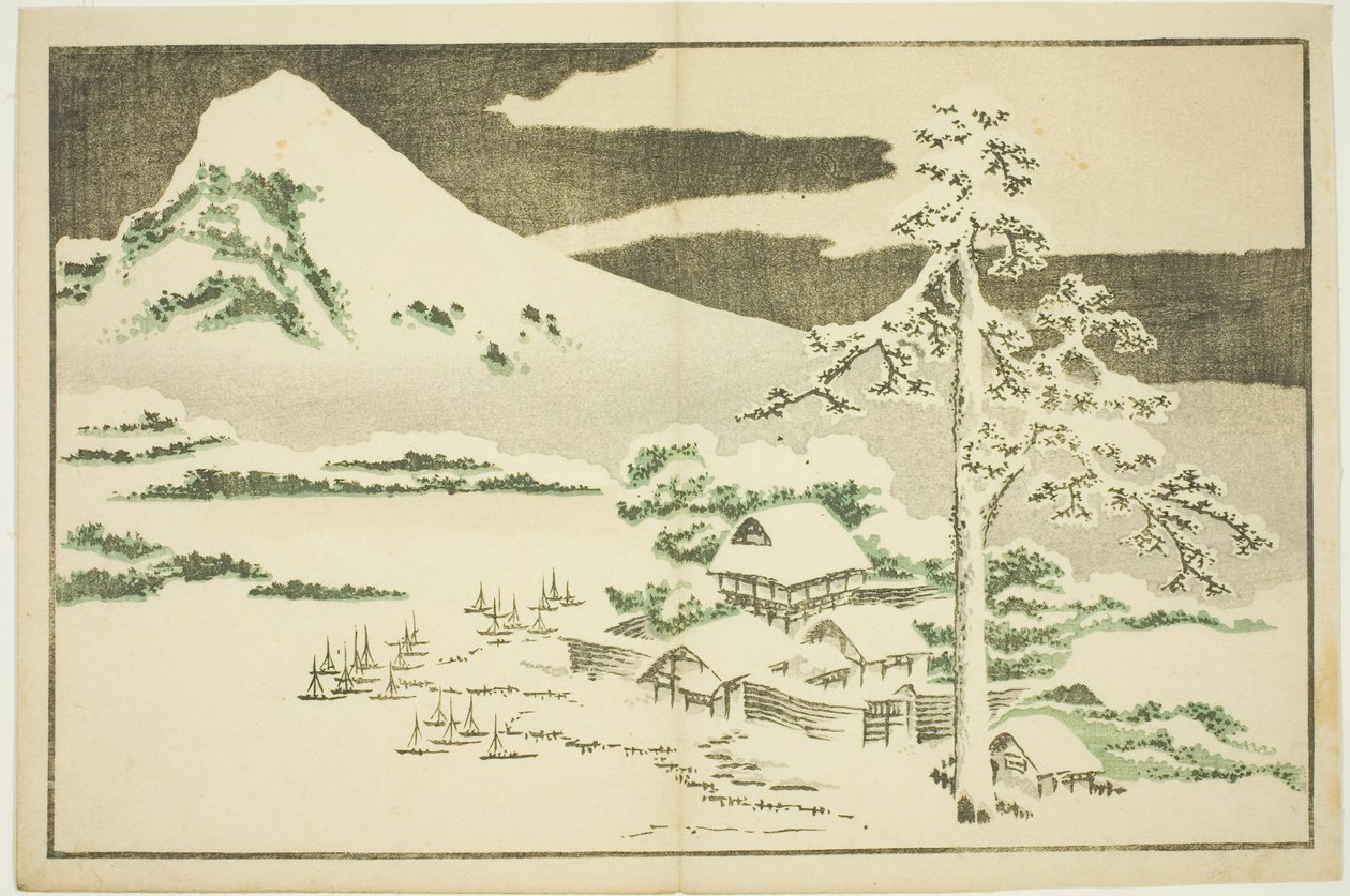 Fuji hegy télen, Hokusai valósághű festményeinek képeskönyvéből (Hokusai shashin gafu) alkotó: Katsushika Hokusai