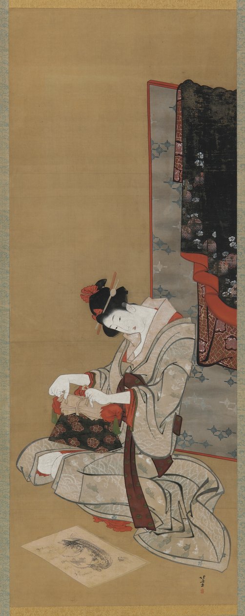 Újévi szokás: Edo-korszak, 1806-11 körül (tinta és szín, selyem) alkotó: Katsushika Hokusai