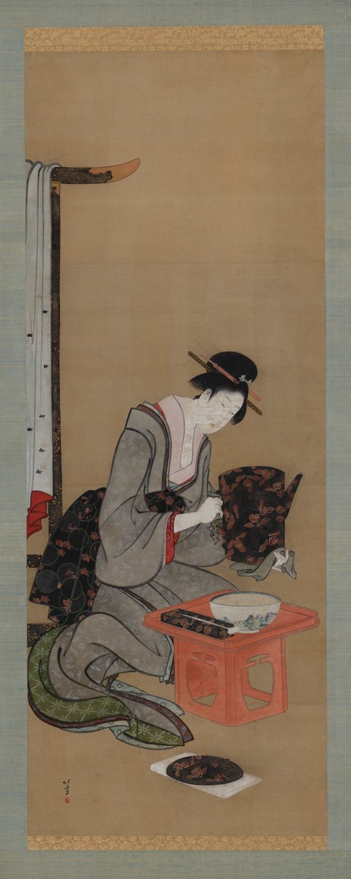 Újévi szokás: Smink újév reggelén, Edo időszakban, kb. 1806-1811. alkotó: Katsushika Hokusai