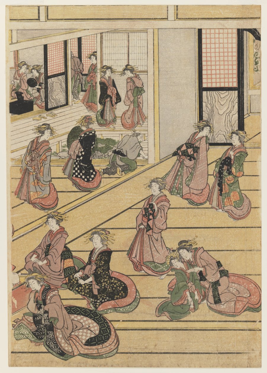 Újévi napok az Ogi-ya Teaházban. c.1810 (színes fatömbnyomat) (a készlethez lásd: 277795-277797) alkotó: Katsushika Hokusai