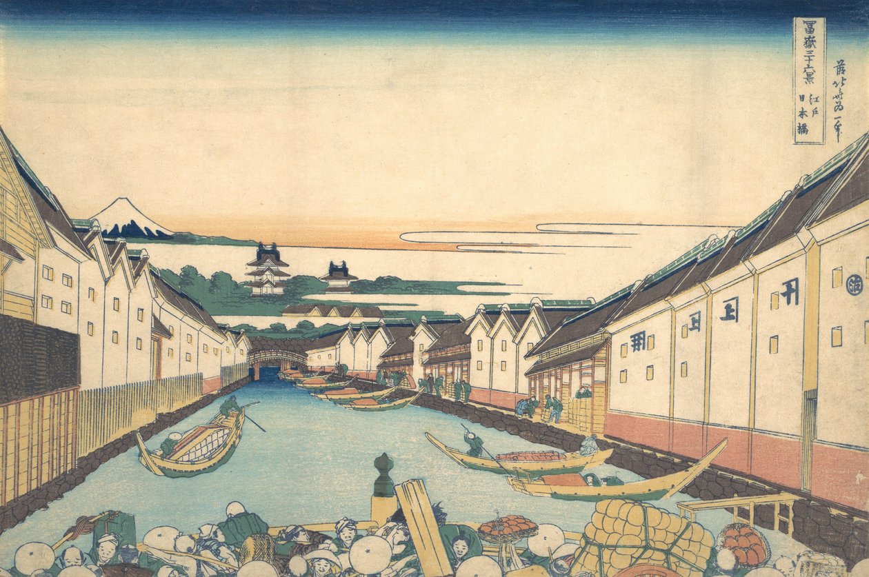 Nihonbashi az Edo Edo Nihonbashiban, a Harminchat kilátás a Fudzsi-hegyre sorozatból, kb. 1830-32. alkotó: Katsushika Hokusai