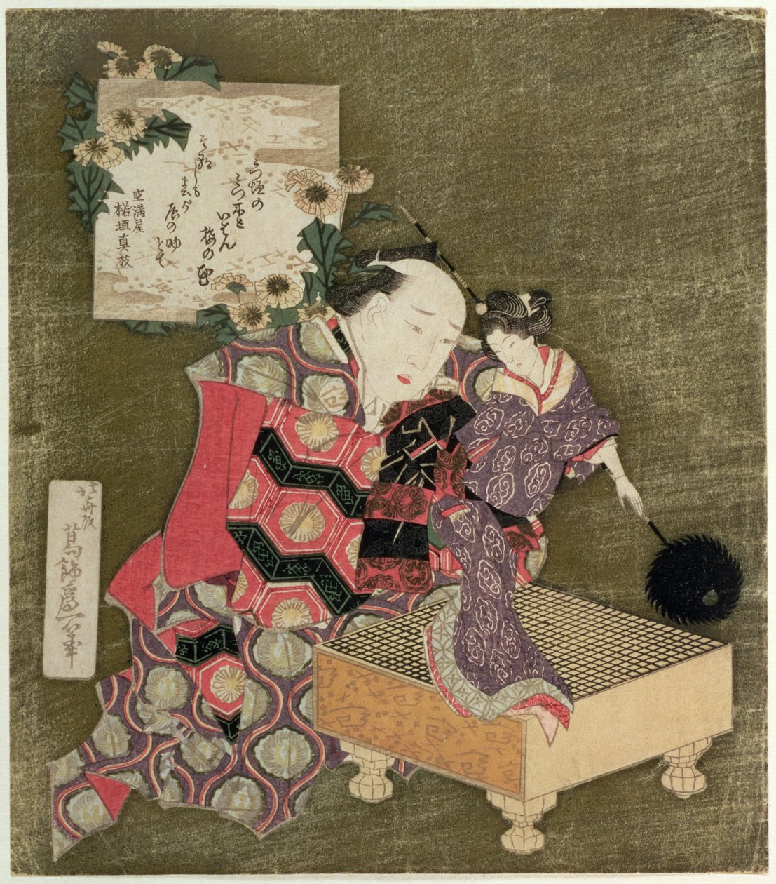 P.443-1937 Egy férfi fellép egy női bábuval a Go Deszkán (fatömbnyomat) alkotó: Katsushika Hokusai