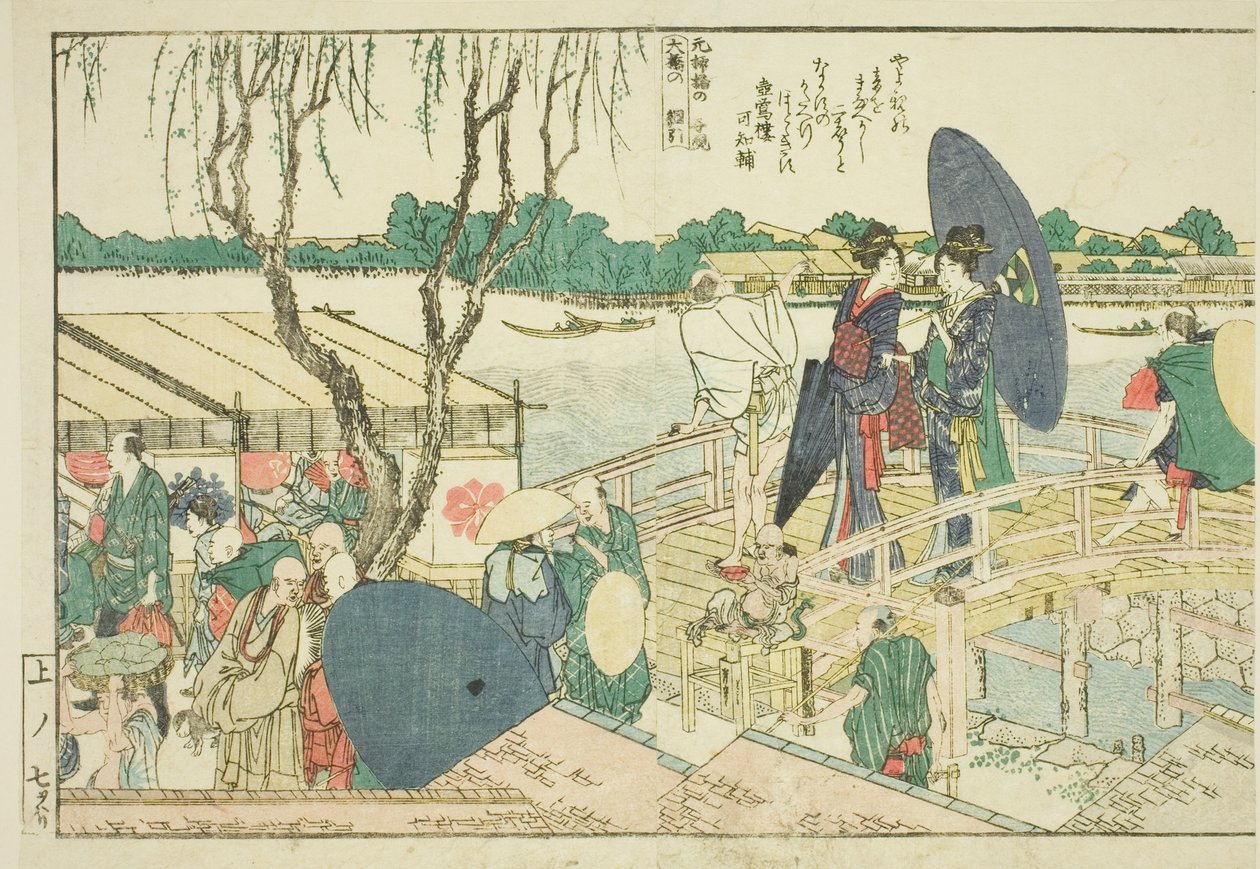 Oldalak a "Panoráma kilátások a Sumida folyó partján (Ehon Sumidagawa ryogan ichiran)" című illusztrált könyvből alkotó: Katsushika Hokusai