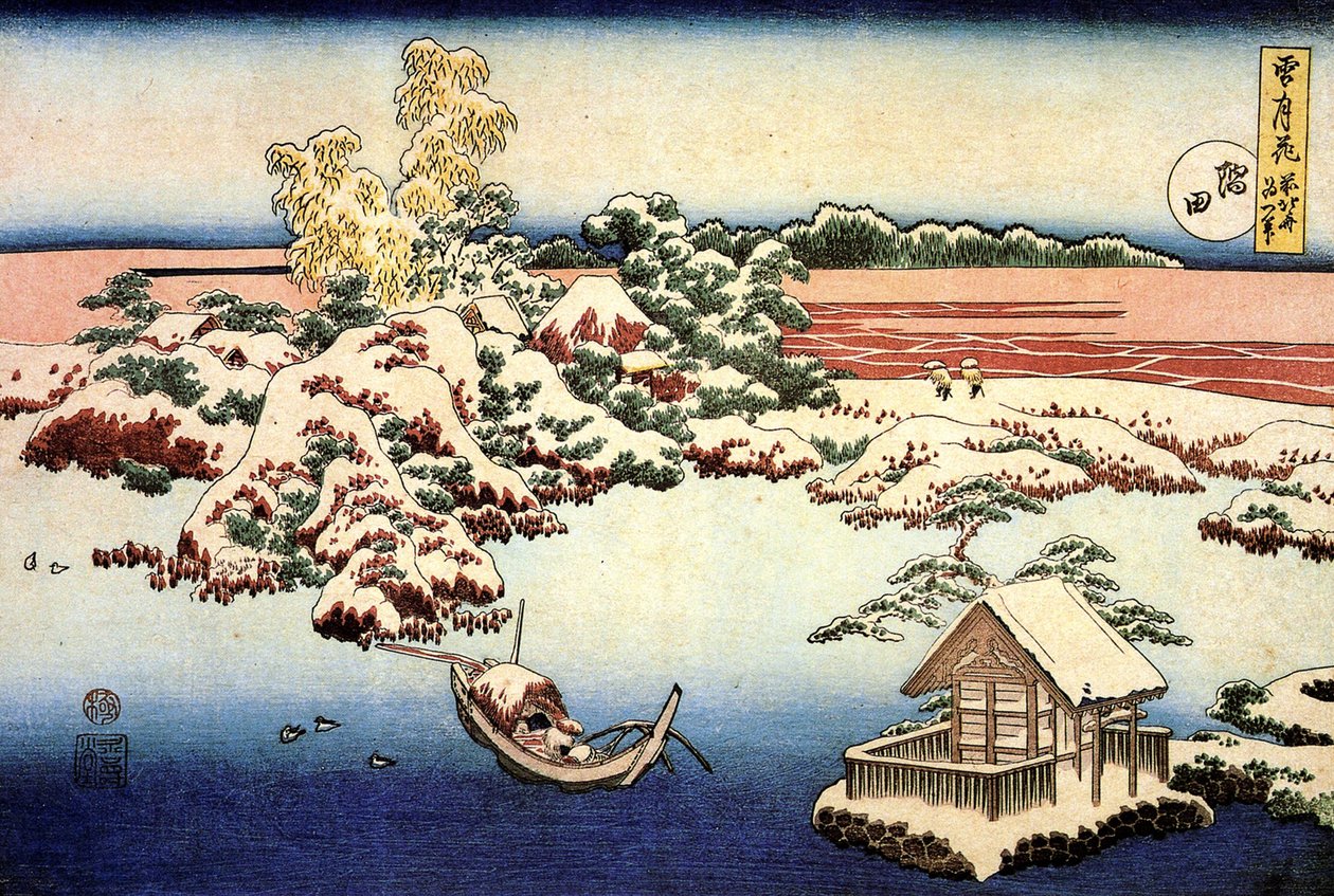 ""Havas táj a Sumida folyón, Japán"" Nyomtatás: Katsushika Hokusai (1760-1849) (ukiyo-e School) 1832 Állami Puskin Szépművészeti Múzeum, Moszkva alkotó: Katsushika Hokusai