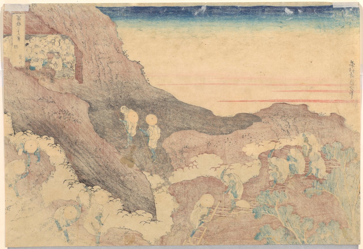 Pilgrims Ascending the Peak, Harminchat kilátás a Fuji-hegyre című sorozatból alkotó: Katsushika Hokusai
