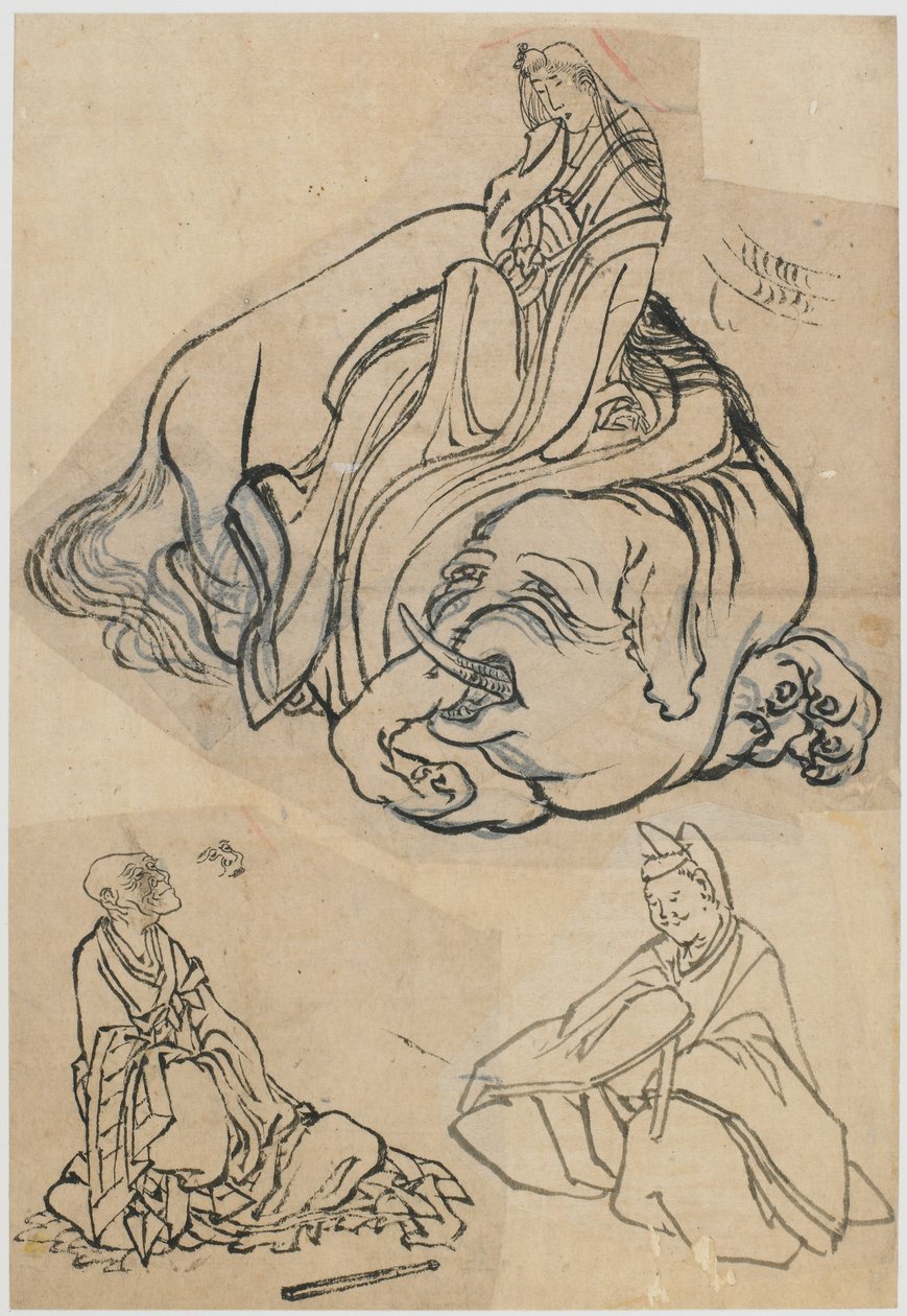 Előkészítő vázlat az Eguchi udvarhölgy mint a Bodhisattva Fugen... című művéhez, Edo-korszak, 1806-1811. alkotó: Katsushika Hokusai