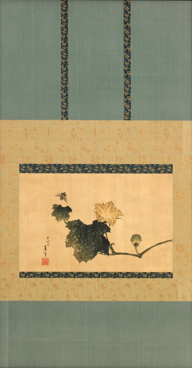 Tök, szőlő és lólégy, Edo-korszak, 1825 körül (tinta és szín selyemen) alkotó: Katsushika Hokusai