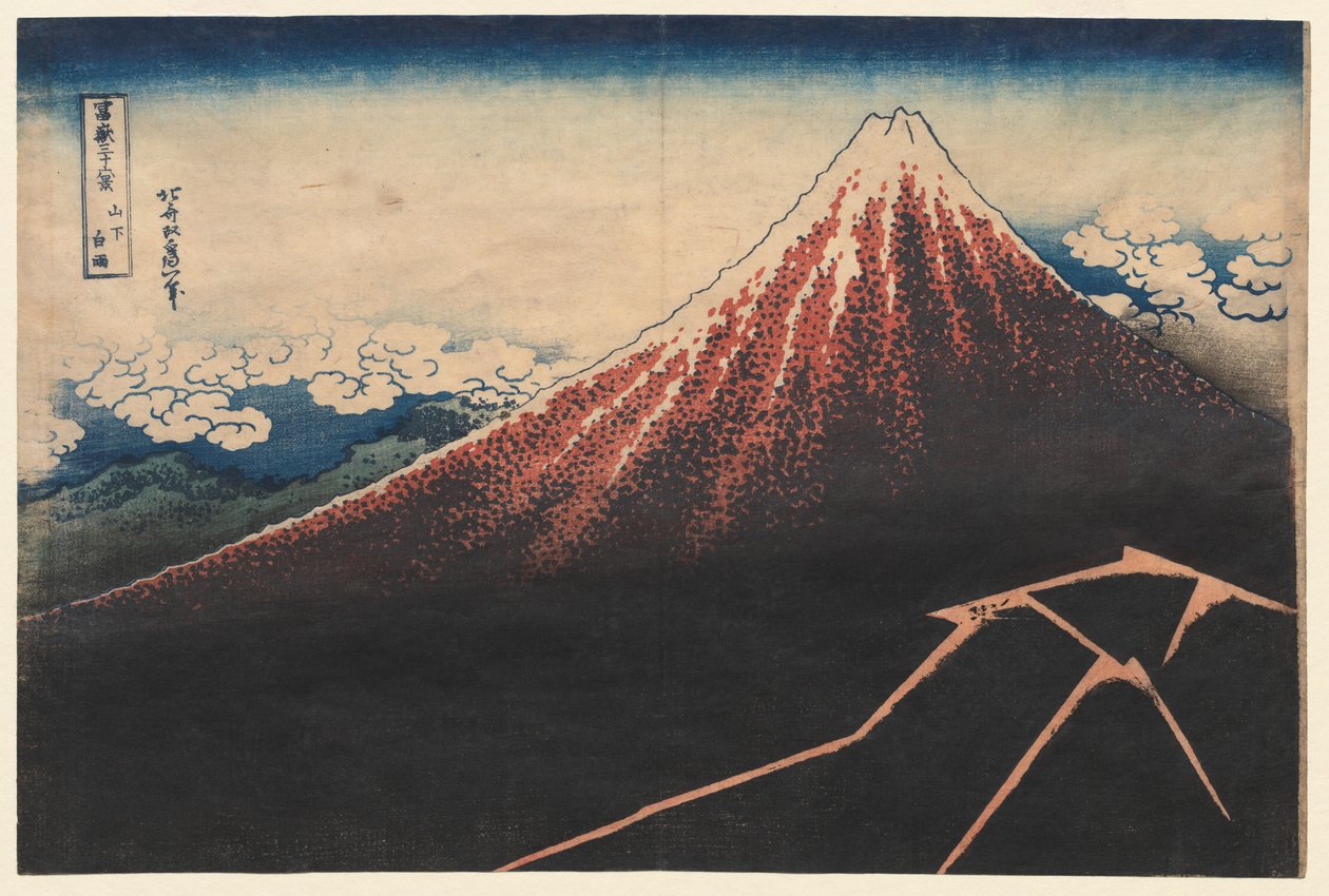 Eső a hegy alatt a Harminchat kilátás a Fudzsi-hegyre című sorozatból, 1830-as évek eleje. alkotó: Katsushika Hokusai