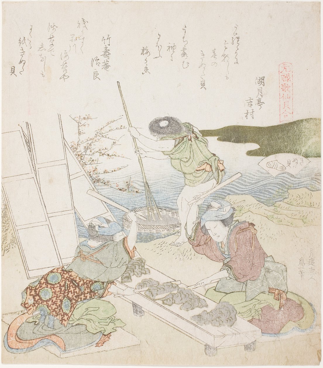 Újrahasznosító papír, illusztráció a The Fulling-block Shellhez alkotó: Katsushika Hokusai