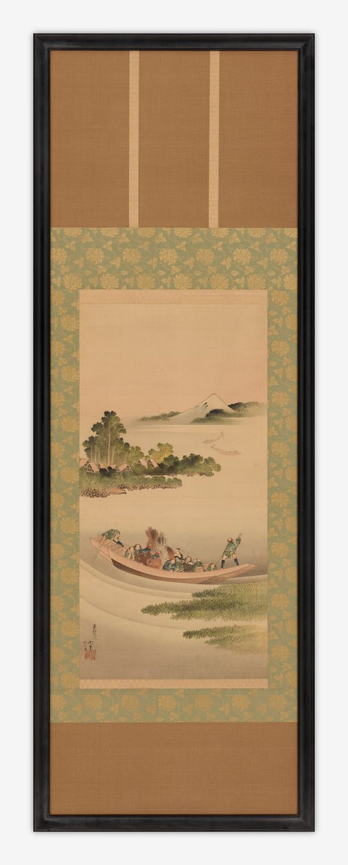 Folyói táj: komp és Fuji-hegy, Edo-korszak, 1842. alkotó: Katsushika Hokusai
