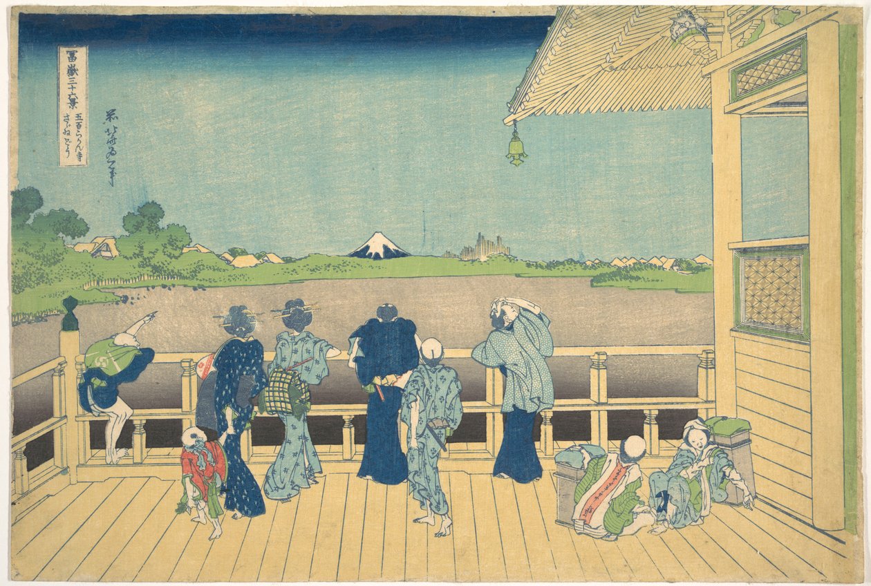 A Sazai-terem az Ötszáz Arhat-templomban (Gohyaku Rakanji Sazaidō), a „A Fuji-hegy harminchat látképe” (Fugaku sanjūrokkei) című sorozatból alkotó: Katsushika Hokusai