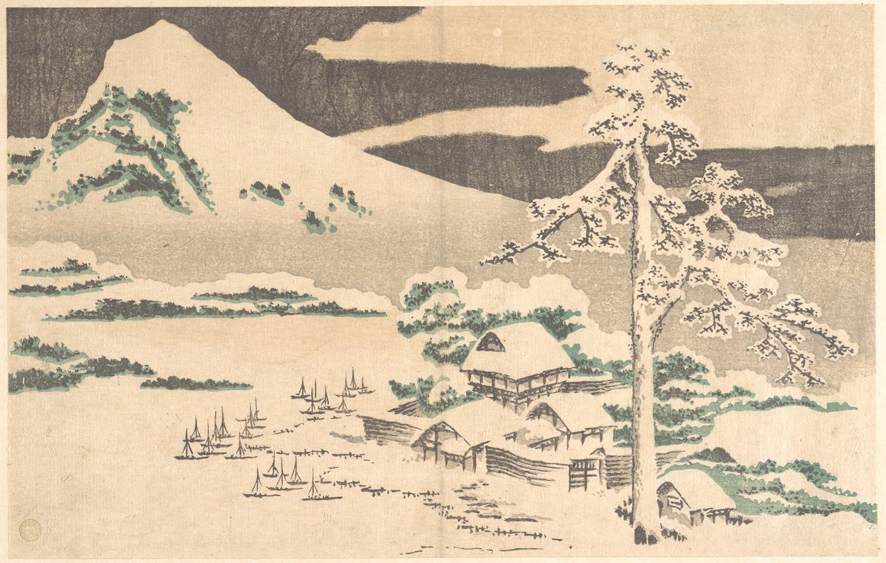 Téli tengerparti falu, Hokusai „Realisztikus képek albuma” (Hokusai shashin gafu) című művéből alkotó: Katsushika Hokusai