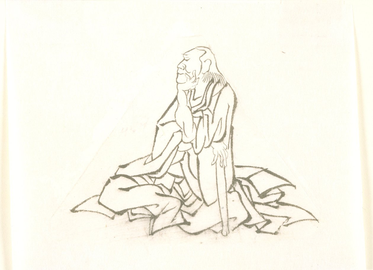 Ülő, botra támaszkodó öregember alkotó: Katsushika Hokusai