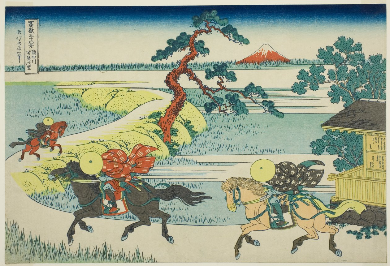 Sekiya falu a Sumida folyón (Sumidagawa Sekiya no sato), a Harminchat kilátás a Fuji-hegyre (Fugaku sanjūrokkei) sorozatból alkotó: Katsushika Hokusai