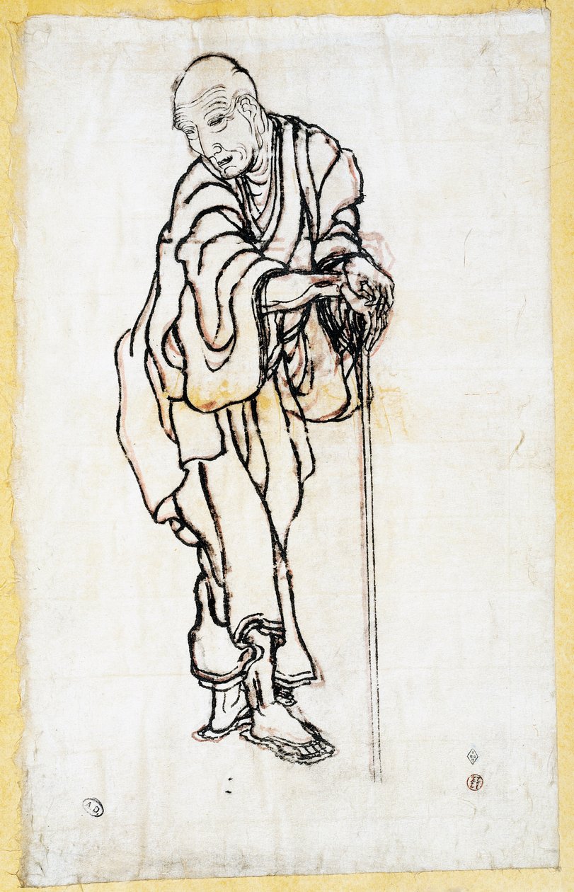 Önarckép öregemberként, 1840-49 körül (toll és tinta papíron) alkotó: Katsushika Hokusai