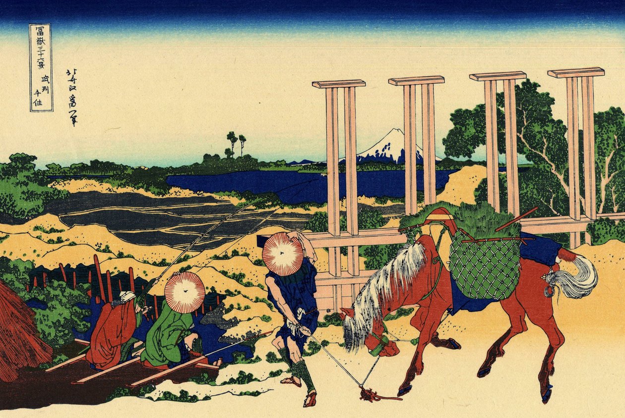 Senju Musachi tartományban, 1830 körül (fatömbnyomat) alkotó: Katsushika Hokusai