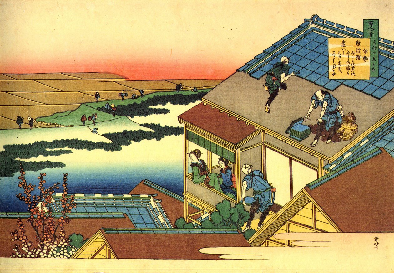 Száz költő száz verséből álló sorozat: "Lady Ise"" táj, Japán - Katsushika Hokusai (1760-1849) nyomata (ukiyo-e school) 1830 körül Szentpétervári Állami Ermitázs alkotó: Katsushika Hokusai