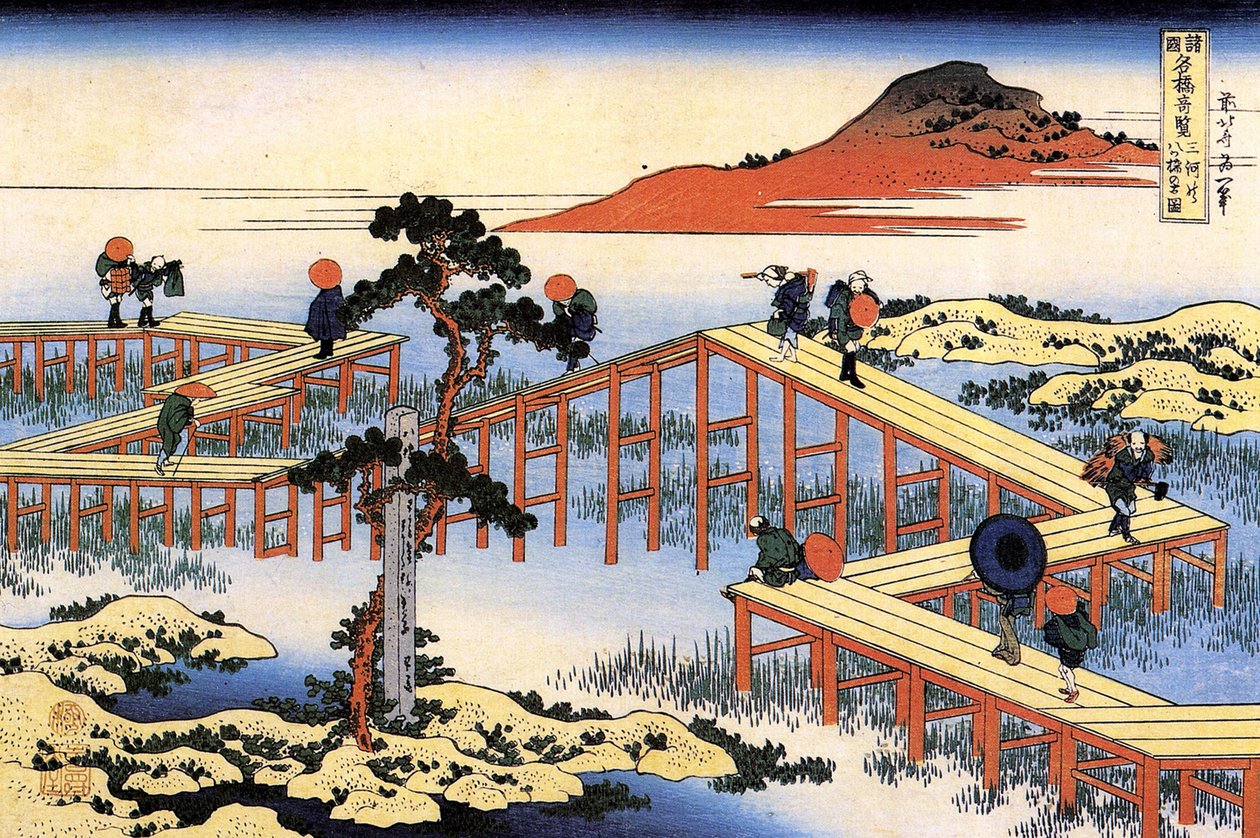 Különböző tartományokból származó hidak figyelemre méltó kilátásai: Yatsuhashi híd Mikawa tartományban, Japán - Katsushika Hokusai (1760-1849) nyomata (ukiyo-e iskola) 1835 Állami Ermitázs Szentpétervár Oroszország alkotó: Katsushika Hokusai