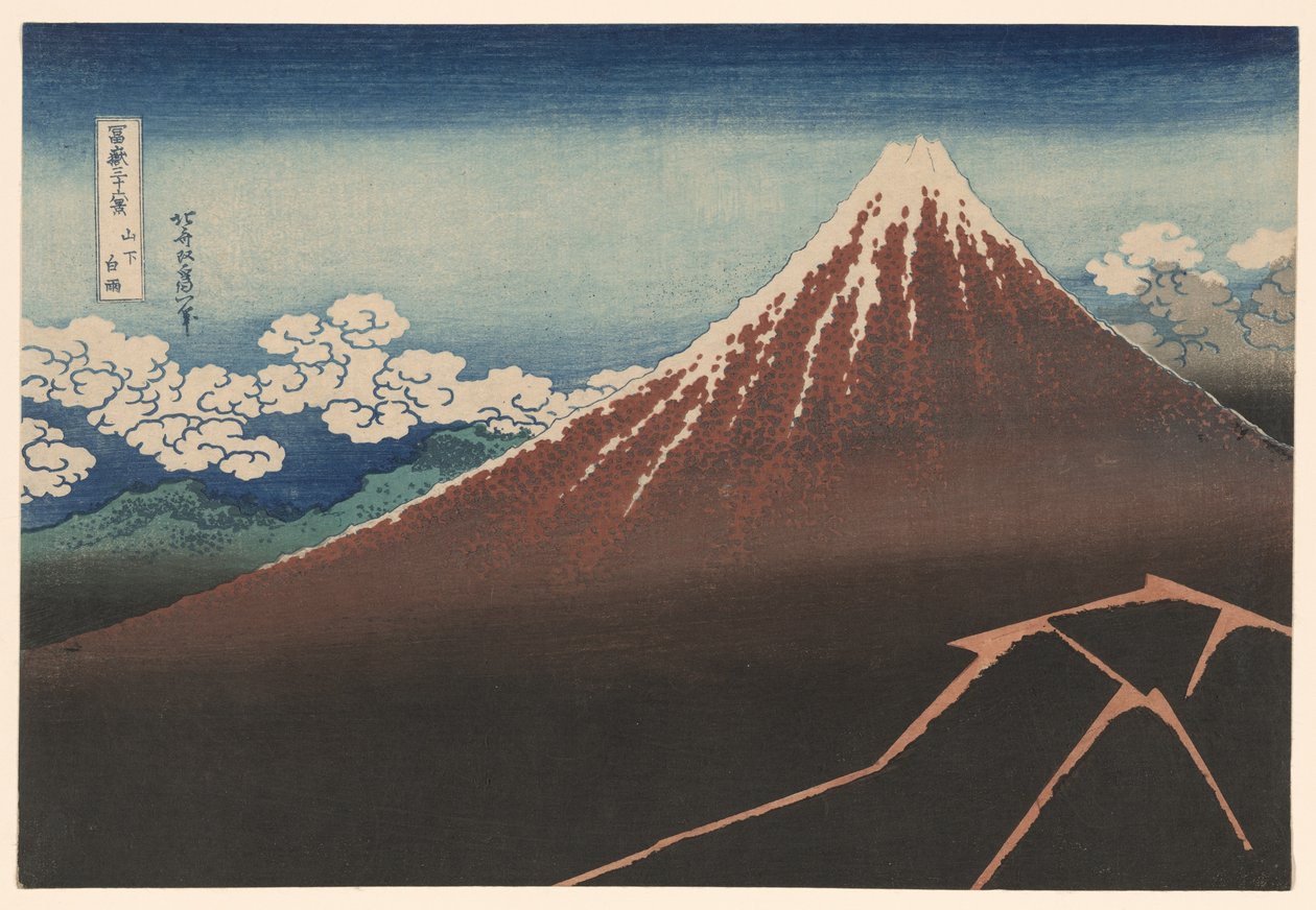 Zuhany a csúcs alatt (Sanka hakuu), a "Harminchat kilátás a Fudzsi-hegyre (Fugaku sanjurokkei)" sorozatból alkotó: Katsushika Hokusai