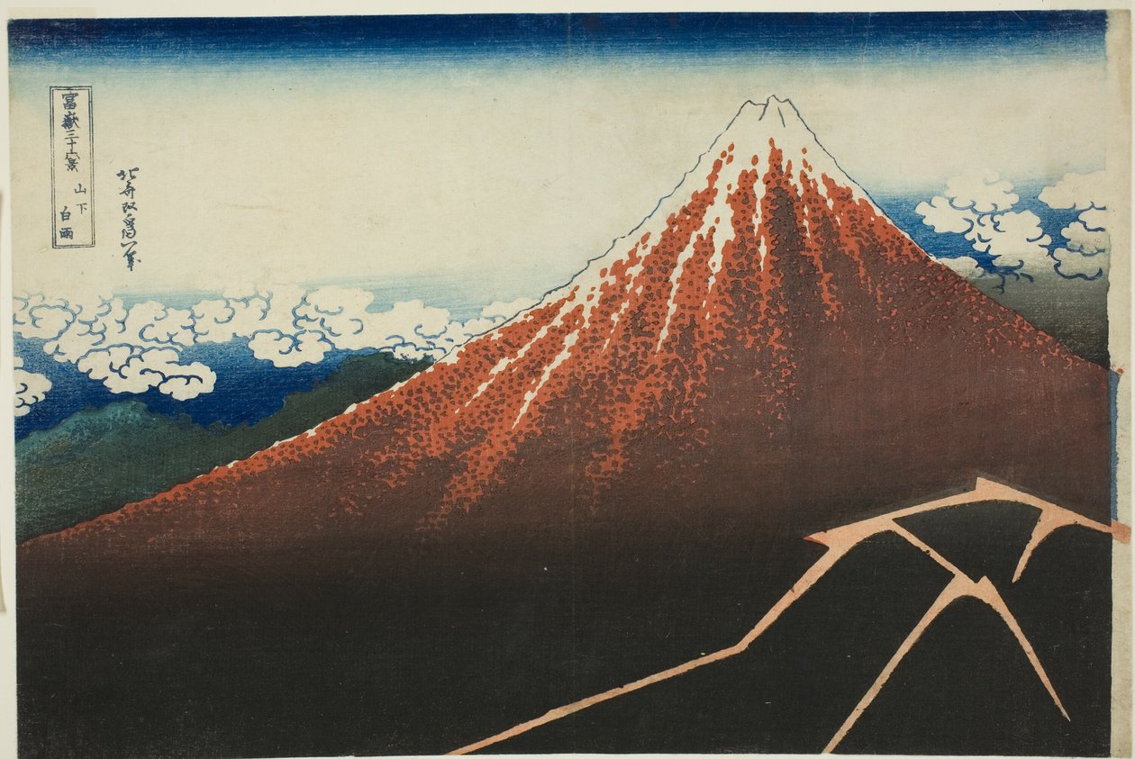 Zuhany a csúcs alatt (Sanka hakuu), a "Harminchat kilátás a Fudzsi-hegyre (Fugaku sanjurokkei)" sorozatból alkotó: Katsushika Hokusai