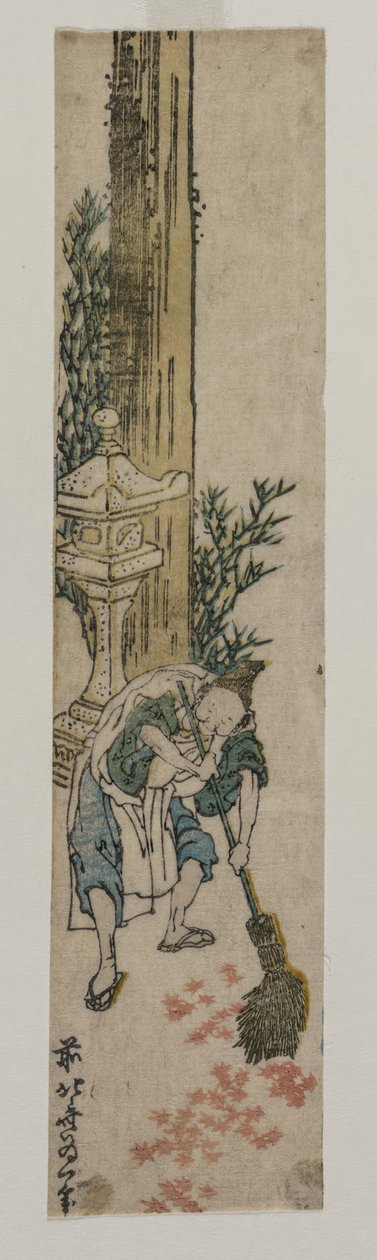 Shrine Attendant gereblyézte juharleveleket alkotó: Katsushika Hokusai