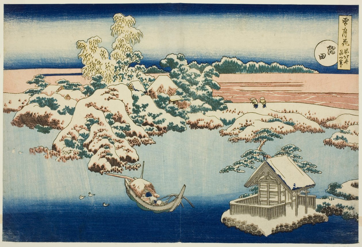 Hó a Sumida-folyón, a „Hó, Hold és virágok” című sorozatból alkotó: Katsushika Hokusai