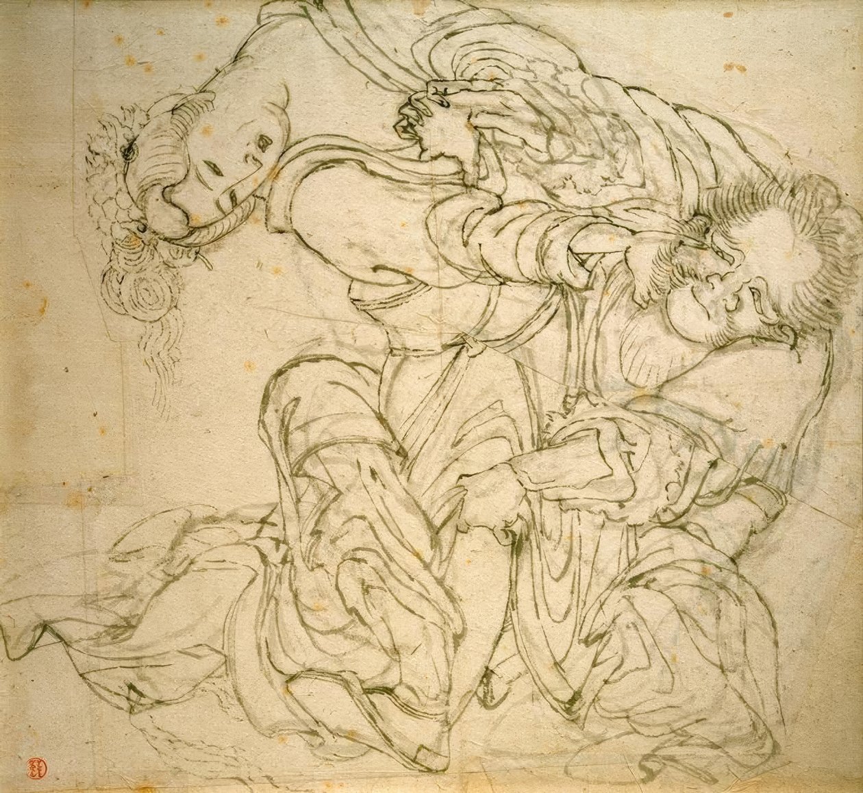 Soko a feleségével veszekszik alkotó: Katsushika Hokusai