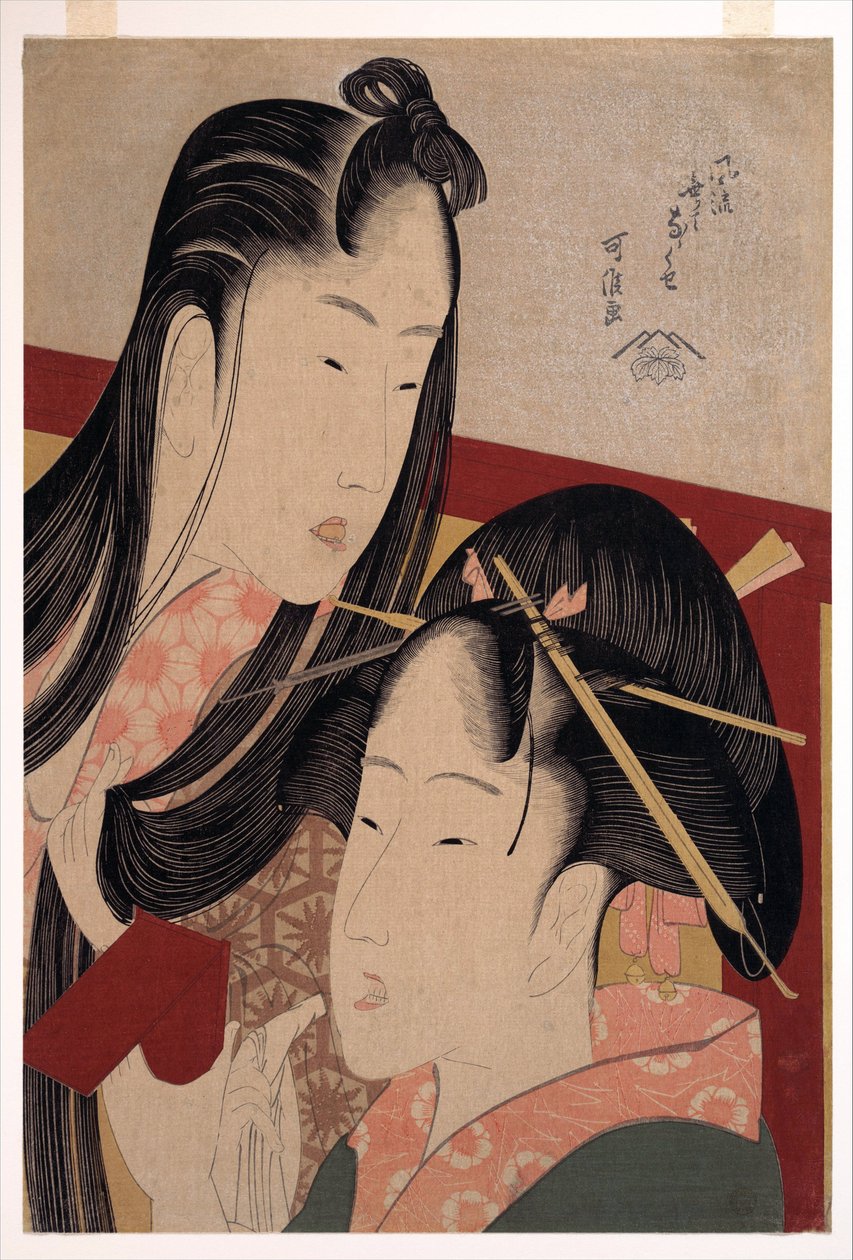 Cseresznye csikorgása, a Hét divatos haszontalan szokás sorozatból - Hokusai, Katsushika (1760-1849) - c. 1798 - Színes fametszet - 36,4x24,8 - Magángyűjtemény alkotó: Katsushika Hokusai