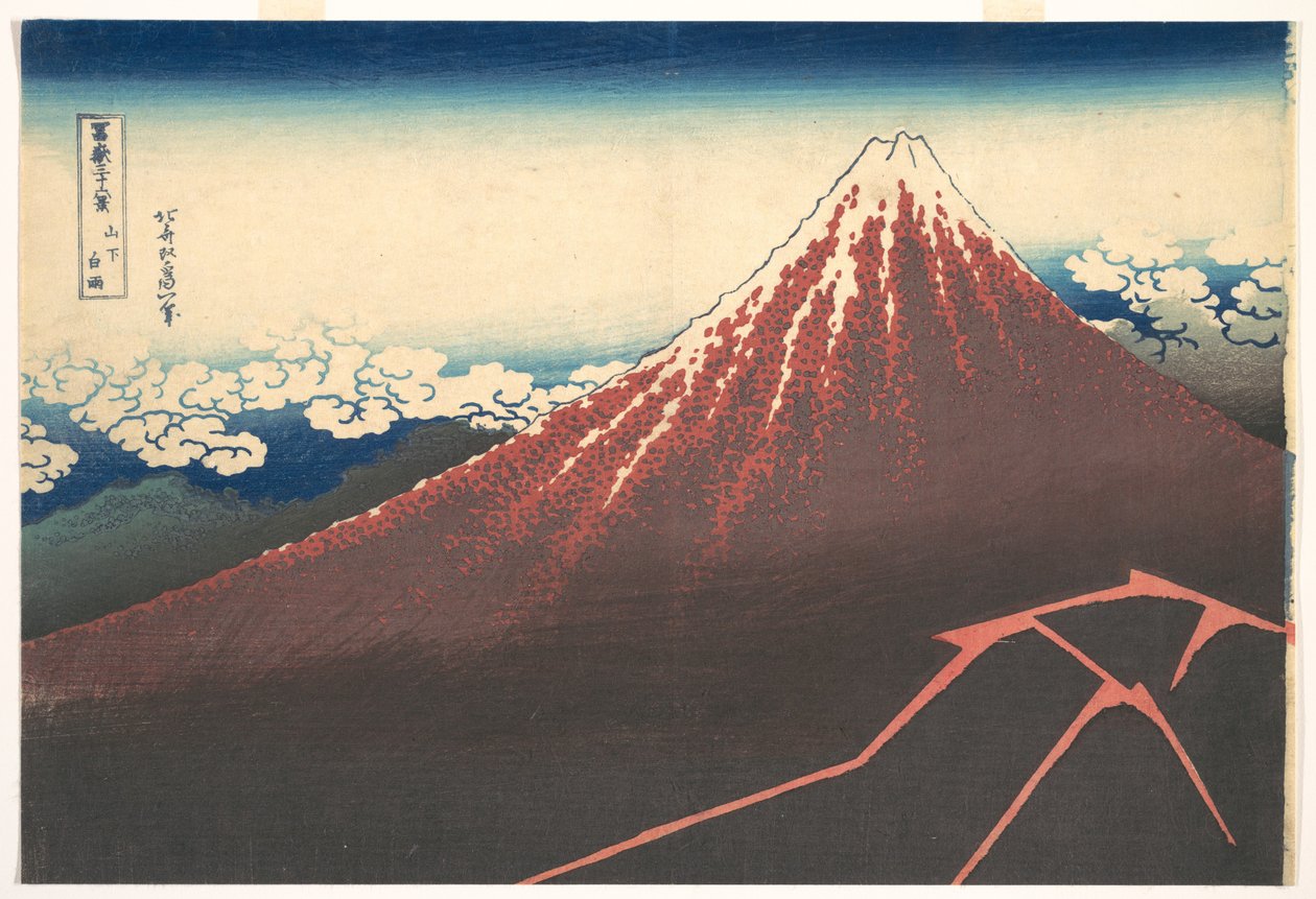 Vihar a Fuji-hegy alatt (Sanka no haku u), a „A Fuji-hegy harminchat látképe” (Fugaku sanjūrokkei) című sorozatból alkotó: Katsushika Hokusai