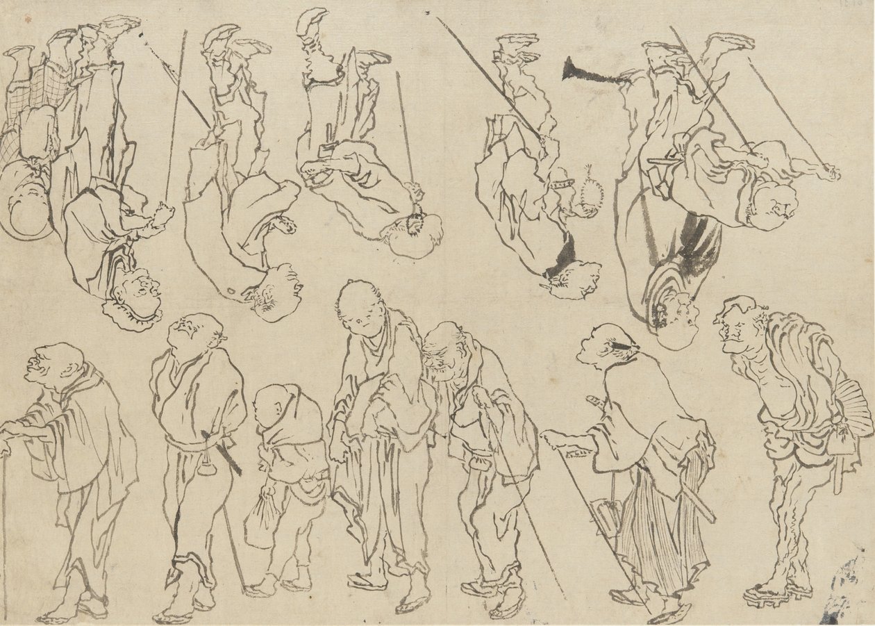 Tanulmányok sánta zarándokokról, Edo-korszak (tinta papíron) alkotó: Katsushika Hokusai
