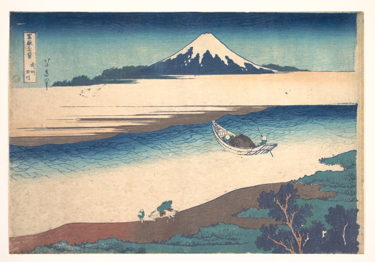A Tama-folyó Musashi tartományban (Bushū Tamagawa), a „A Fuji-hegy harminchat látképe” (Fugaku sanjūrokkei) című sorozatból alkotó: Katsushika Hokusai