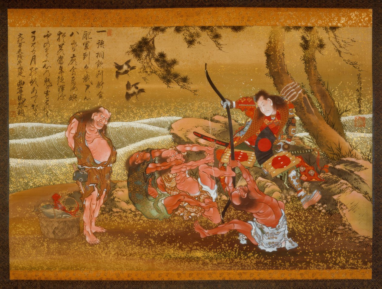 Tametomo és a démonok Onigashimán alkotó: Katsushika Hokusai