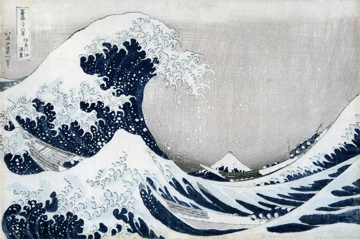 Kanagawa nagy hulláma, a „36 kilátás a Fudzsi-hegyre” („Fugaku sanjuokkei”) sorozatból (színes fatömbnyomat) alkotó: Katsushika Hokusai