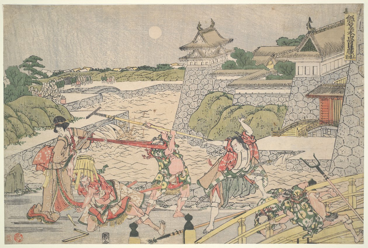 A negyvenhét R?in hűséges ligája (Csusingura), III. felvonás: Bannai és emberei megtámadták Kampeit alkotó: Katsushika Hokusai