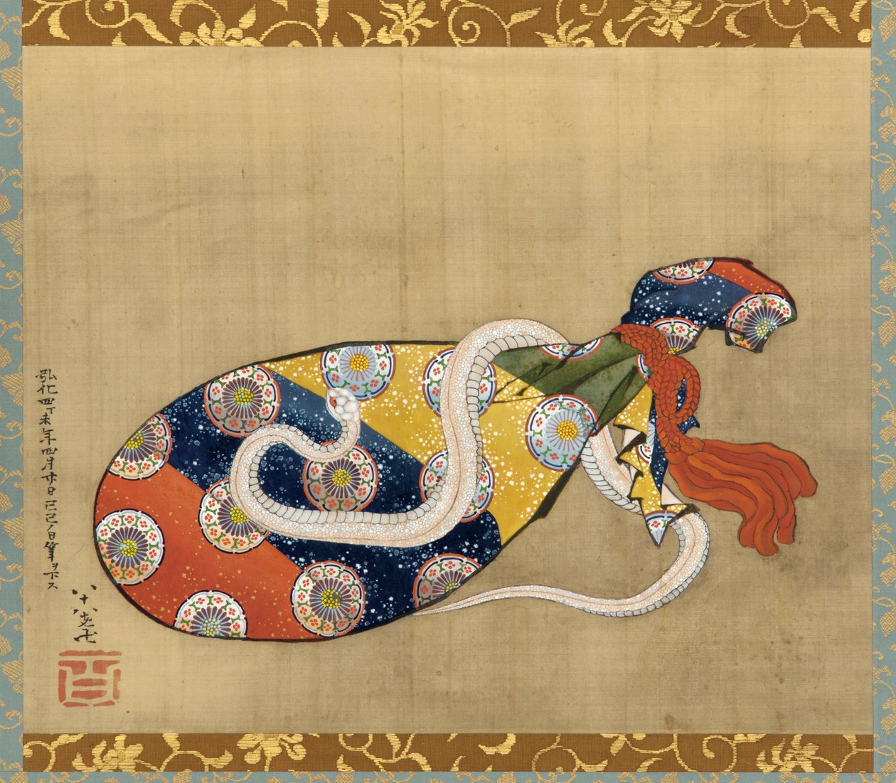 Benteni lant és fehér kígyó, Edo-korszak, 1847 (tinta és szín selyemen) alkotó: Katsushika Hokusai